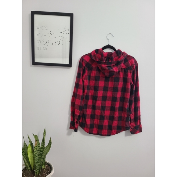 TNA Buffalo Plaid Flannel Buttoned Up Hooded Shirt - Picture 2 of 3